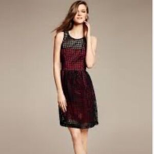 Banana Republic Women Dress Navy Blue Red Eyelet Fit And Flare Cocktail Dress XS